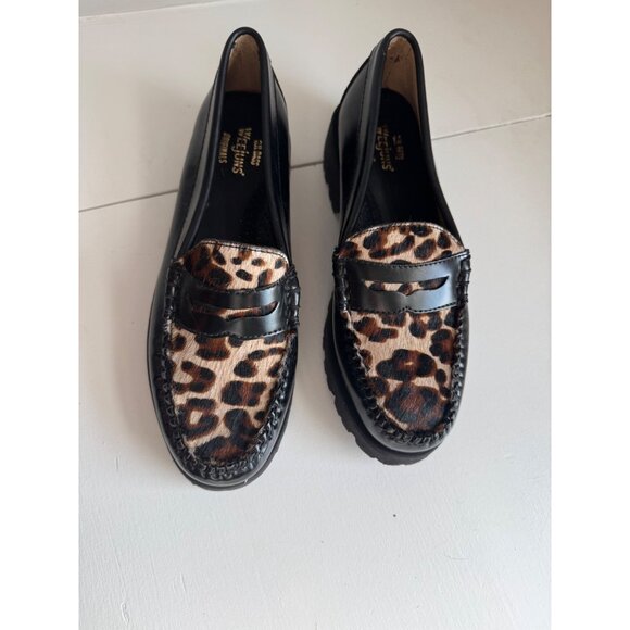 G.H.BASS Women's Whitney Lug Leopard Loafer Flats Size 6.5 Black Leather NEW - Picture 2 of 11